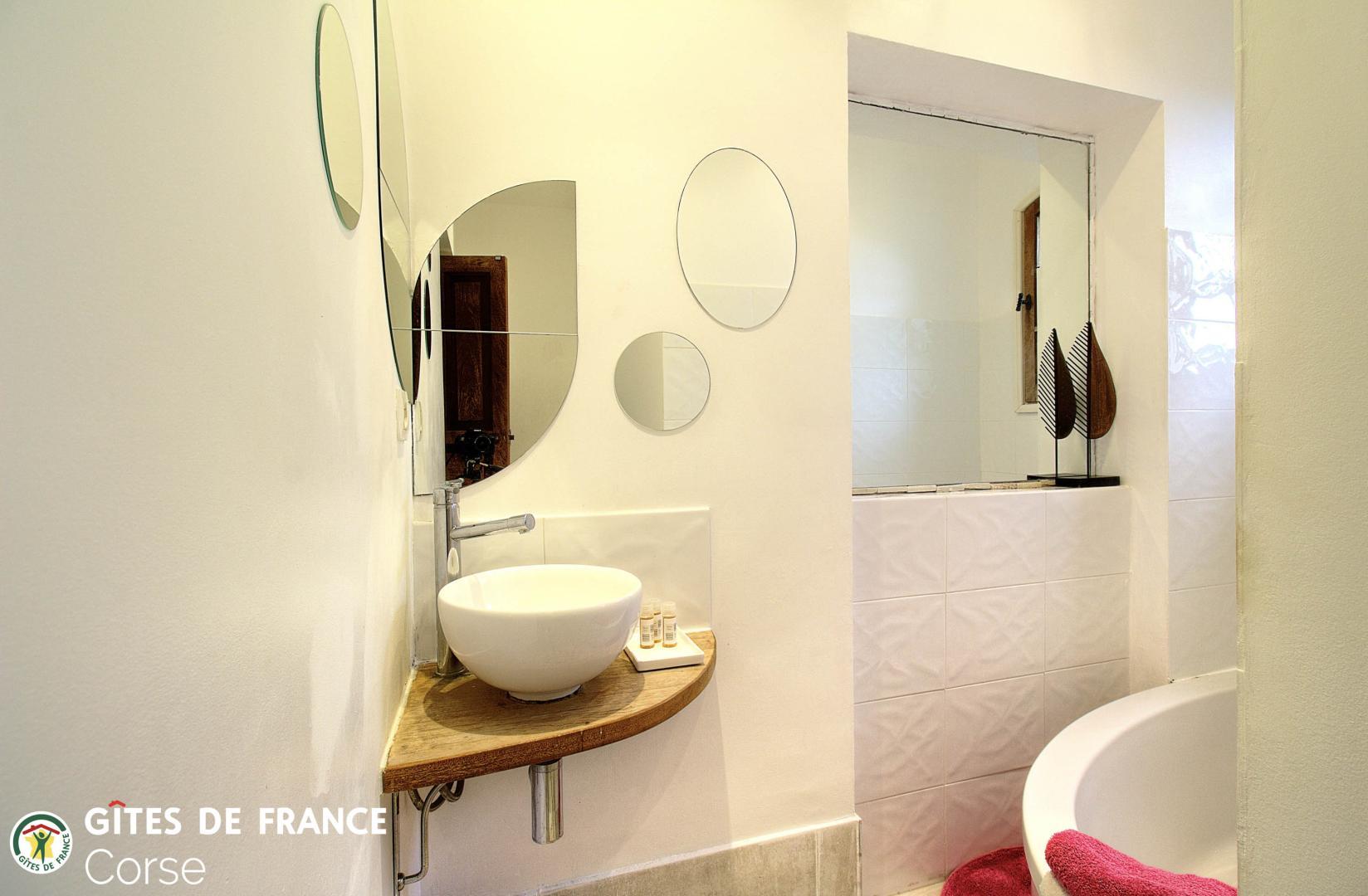 Maison d'hôtes à Brando, Grand Bastia, Haute-Corse, labellisée Gîtes de France Corse : la salle de bain attenante à la chambre Capraia photo 28