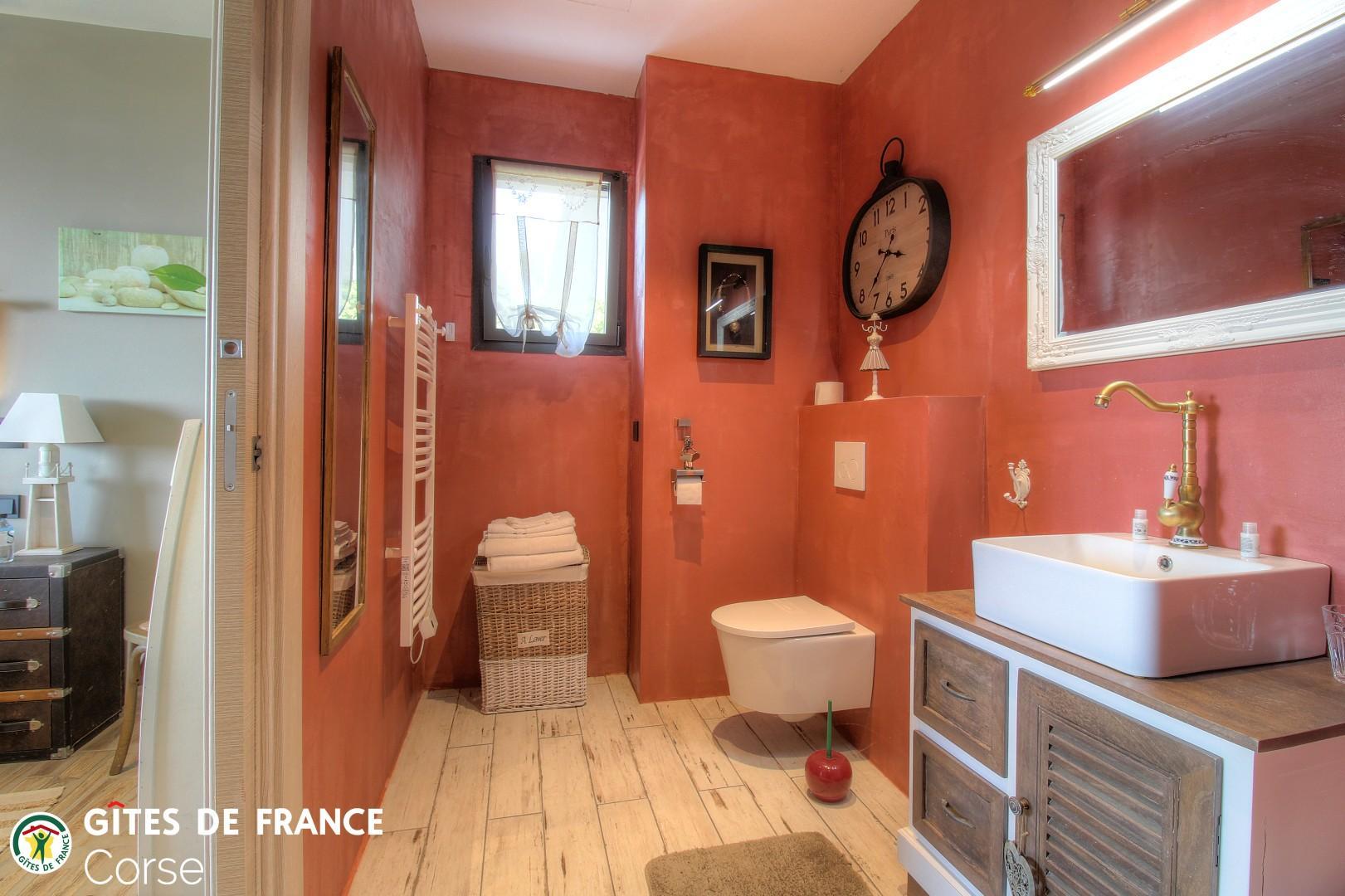 Chambre d'hôtes à Sainte-Lucie de Porto-Vecchio, le Sud Corse :la salle d'eau de la chambre 2 photo 23
